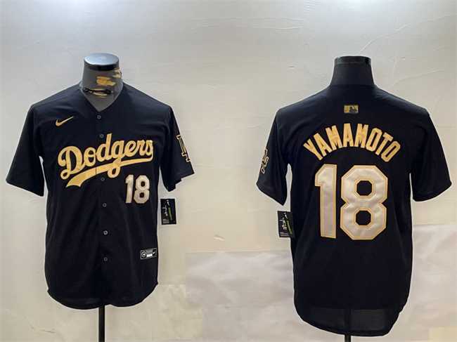 Men%27s Los Angeles Dodgers #18 Yoshinobu Yamamoto Black Gold Limited Stitched Jersey->mlb womens jerseys->MLB Jersey